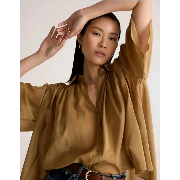 Quince Silk Cotton Flowy Light Button Up Cropped Top, XL - Picture 11 of 11